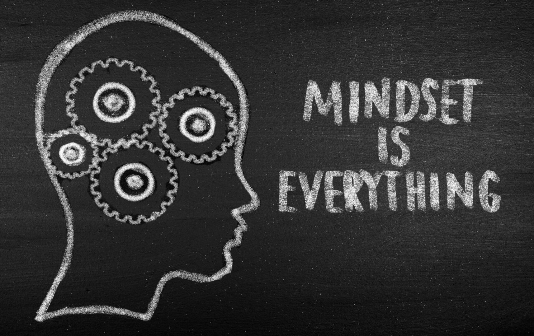 Illustration of a head with gears and the phrase 'Mindset is Everything'.